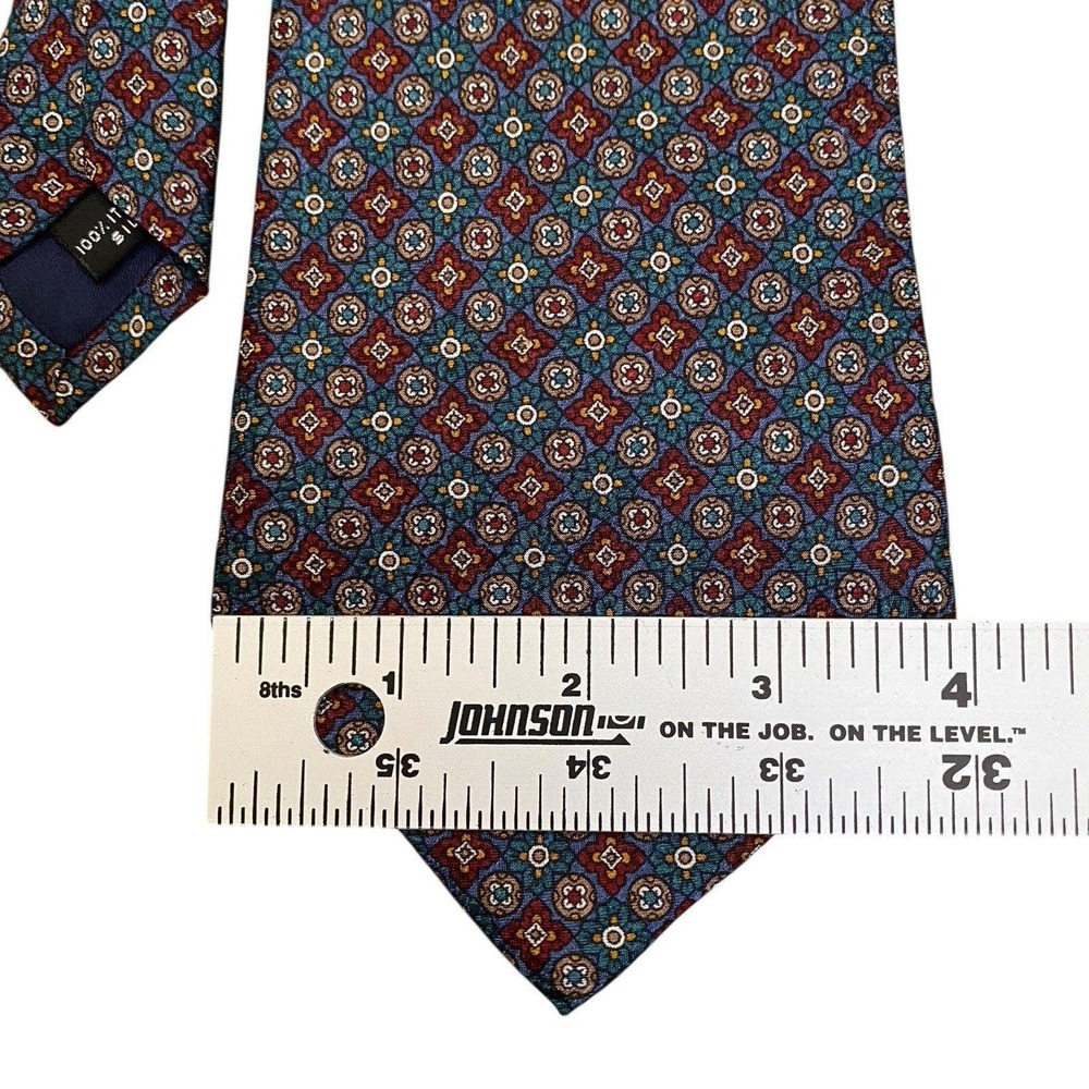 Vintage Coach Silk Tie Necktie Burgundy Gray Medallion Geometric Classic - Picture 5 of 6
